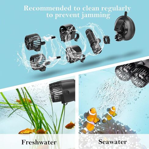AQQA Aquarium Wave Maker، 8W/12W/20W/25W مضخة شفط مزدوجة لخزان الأسماك، مضخة دوران غاطسة فائقة الهدوء 110 فولت/60 هرتز، 360 درجة + 180 درجة قابلة للتعديل للمياه العذبة المالحة (8 واط 1585 جيجا في الساعة) in Kuwait