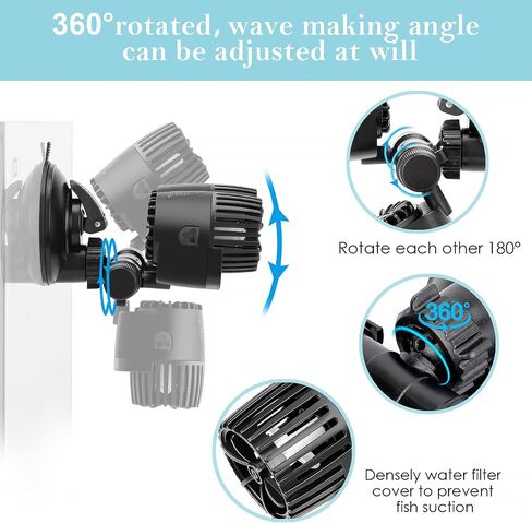 AQQA Aquarium Wave Maker، 8W/12W/20W/25W مضخة شفط مزدوجة لخزان الأسماك، مضخة دوران غاطسة فائقة الهدوء 110 فولت/60 هرتز، 360 درجة + 180 درجة قابلة للتعديل للمياه العذبة المالحة (8 واط 1585 جيجا في الساعة) in Kuwait