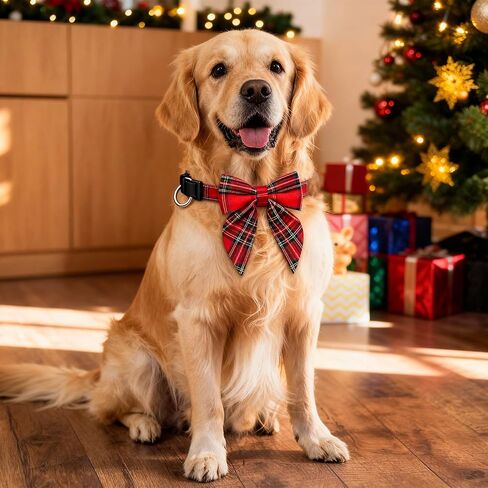 Christmas Dog Collar Detachable Dog Bow Ties Adjustable Soft Cotton Red Plaid Christmas Collars Bowtie for Large/Medium/Small Pets as Holiday Fall Winter Gifts in Saudi Arabia