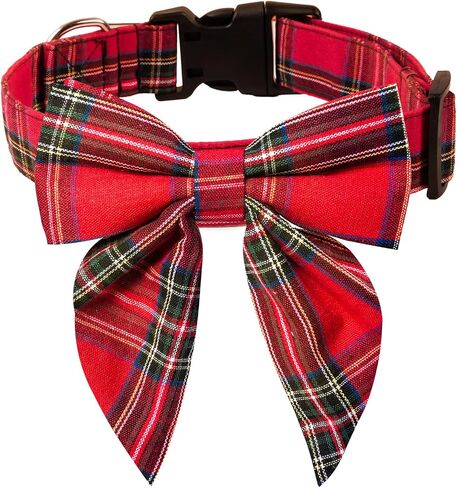 Christmas Dog Collar Detachable Dog Bow Ties Adjustable Soft Cotton Red Plaid Christmas Collars Bowtie for Large/Medium/Small Pets as Holiday Fall Winter Gifts in Saudi Arabia