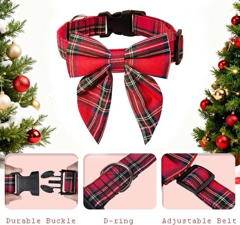 Christmas Dog Collar Detachable Dog Bow Ties Adjustable Soft Cotton Red Plaid Christmas Collars Bowtie for Large/Medium/Small Pets as Holiday Fall Winter Gifts in Saudi Arabia
