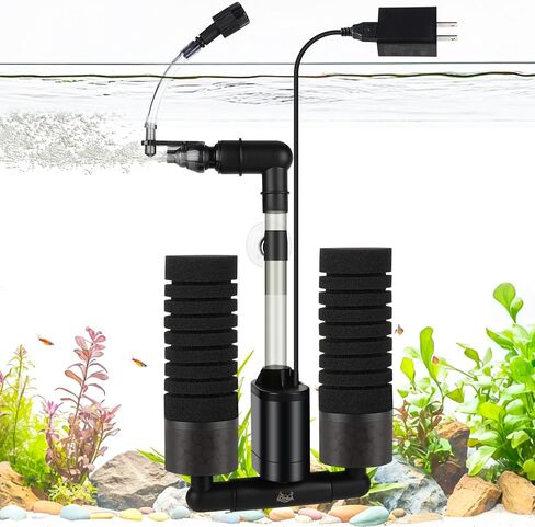 AQQA Electric Sponge Filter for Aquarium – Quiet USB Powered Breeding & Shrimp Filter with Bio Ceramic Media, Adjustable Air Intake & 360° Rotatable Outflow (110V Adapter Included) (S) in Saudi Arabia