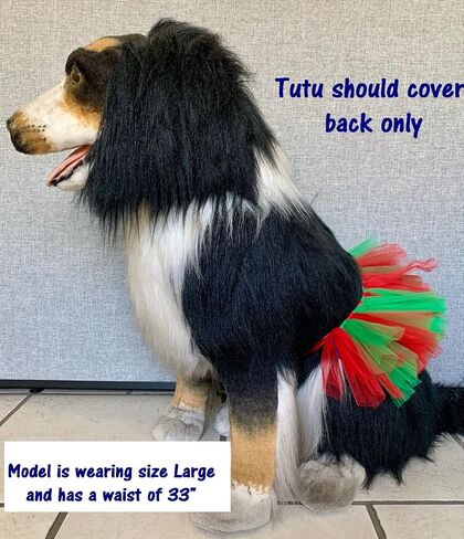 Handcrafted Red and Green Christmas Colors Mesh Tutu for Large Dogs with 23 to 32 inch Waist. in Saudi Arabia