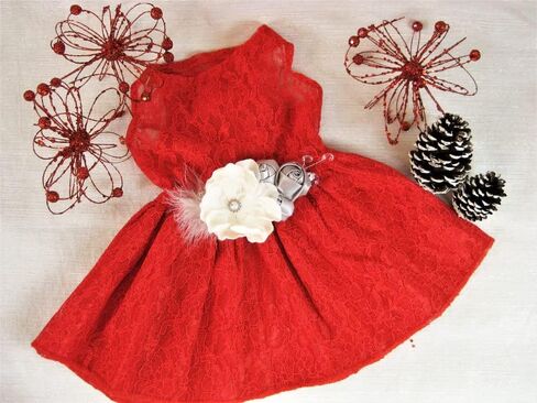 Red Lace Christmas Dog Dress - Holiday Pet Clothes, Fits Dogs XS to 5XL (M 10-15lbs) in Saudi Arabia