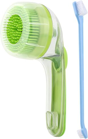 Pet Bath Brush, 2 in 1 Dog Bath Brush with Built-in Shampoo Dispenser, Pet Wash Brush with Double Head Toothbrush, Grooming Massage Brush for Dogs & Cats in Saudi Arabia