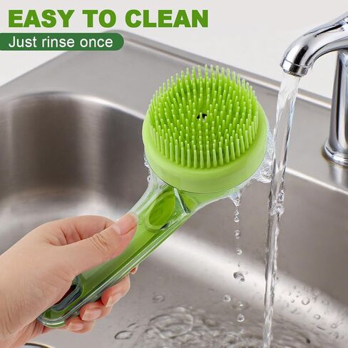 Pet Bath Brush, 2 in 1 Dog Bath Brush with Built-in Shampoo Dispenser, Pet Wash Brush with Double Head Toothbrush, Grooming Massage Brush for Dogs & Cats in Saudi Arabia
