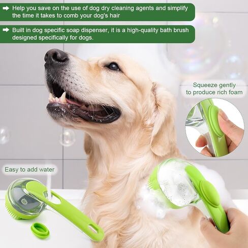 Pet Bath Brush, 2 in 1 Dog Bath Brush with Built-in Shampoo Dispenser, Pet Wash Brush with Double Head Toothbrush, Grooming Massage Brush for Dogs & Cats in Saudi Arabia