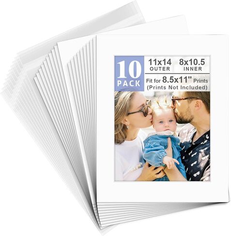 Golden State Art, 25 Pack 11x14 White Mat for 8.5x11 Photo+Backings+Bags in Kuwait