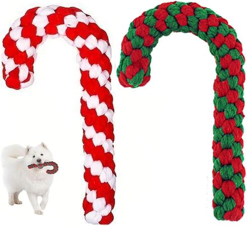 2PCS Candy Cane Rope Toys,Cotton Rope Toys and Christmas Decoration,Christmas Chew Toys for Puppy Small Pet Medium Large Dog Chewing Teething Clean and Training (red White/Green red) in Kuwait