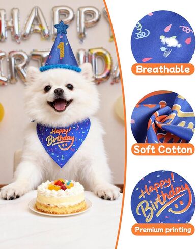 JZXOIVA Dog Birthday Party Supplies with Paw Print Kits, Dog Birthday Bandana Set, Cat Boy Girl Party Hat with Numbers for Large Medium Small Dogs, Adjustable Pet Anniversary Outfit, Red in Kuwait