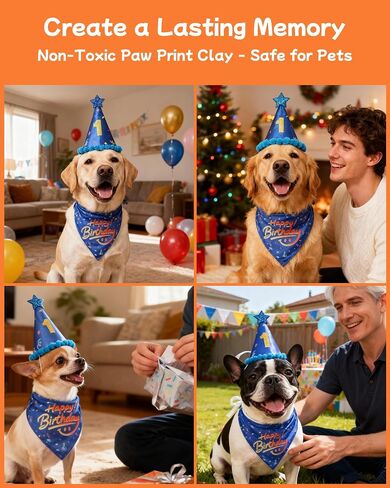 JZXOIVA Dog Birthday Party Supplies with Paw Print Kits, Dog Birthday Bandana Set, Cat Boy Girl Party Hat with Numbers for Large Medium Small Dogs, Adjustable Pet Anniversary Outfit, Red in Kuwait