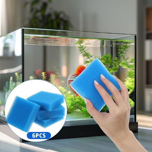 6 عبوات من إسفنجة تنظيف خزان الأسماك، منظف إسفنجة زجاجية لحوض السمك، أدوات تنظيف حوض السمك، منظف خزان الأسماك، منظف الطحالب الزجاجية لمنظفات جدران خزانات الأسماك (أزرق) in Kuwait