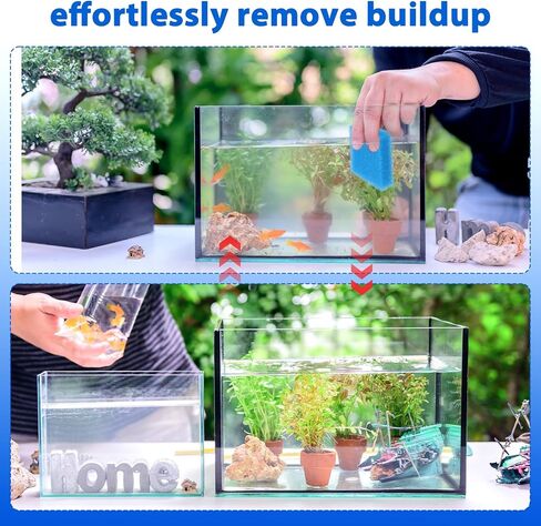 6 عبوات من إسفنجة تنظيف خزان الأسماك، منظف إسفنجة زجاجية لحوض السمك، أدوات تنظيف حوض السمك، منظف خزان الأسماك، منظف الطحالب الزجاجية لمنظفات جدران خزانات الأسماك (أزرق) in Kuwait