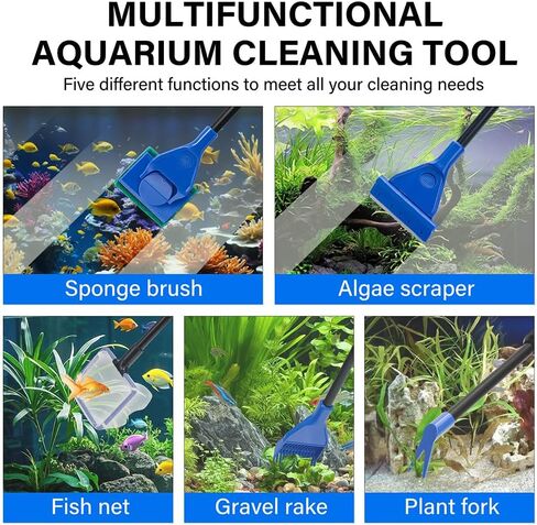 5 in 1 Fish Tank Cleaner Kit Aquarium Cleaning Tools with 19 Inch Anti-Slip Handle Fish Tank Cleaner with Algae Scraper and Fish Net in Saudi Arabia