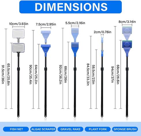 5 in 1 Fish Tank Cleaner Kit Aquarium Cleaning Tools with 19 Inch Anti-Slip Handle Fish Tank Cleaner with Algae Scraper and Fish Net in Saudi Arabia