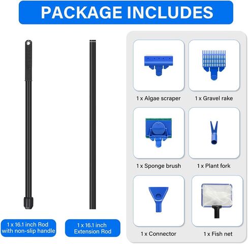 5 in 1 Fish Tank Cleaner Kit Aquarium Cleaning Tools with 19 Inch Anti-Slip Handle Fish Tank Cleaner with Algae Scraper and Fish Net in Saudi Arabia