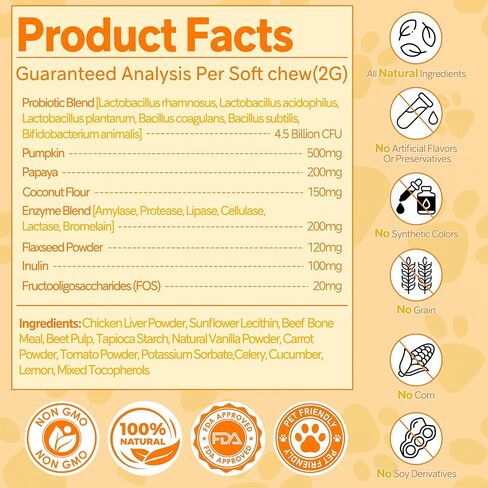 Probiotics for Dogs,6 Digestive Probiotics & 6 Enzymes for Gut Health,Digestion & Gut Support,Helps Diarrhea, Yeast Infection, Upset Stomach,Allergies & Immune System Support-150 Chews in Saudi Arabia
