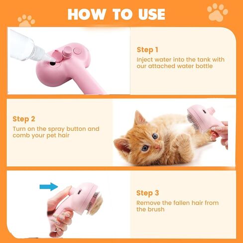 Cat Steam Brush for Shedding with Metal Comb,Deshedding Dog Brush for Long and Short Haired Dogs,Cat Brush for Indoor Cats,Self Cleaning Double Hole Spray USB Rechargeable Grooming Supplies(Pink) in Saudi Arabia
