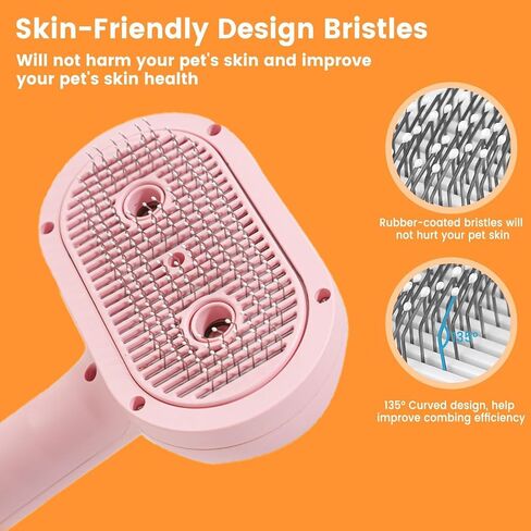 Cat Steam Brush for Shedding with Metal Comb,Deshedding Dog Brush for Long and Short Haired Dogs,Cat Brush for Indoor Cats,Self Cleaning Double Hole Spray USB Rechargeable Grooming Supplies(Pink) in Saudi Arabia