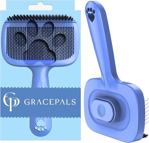 Self Cleaning Dog Brush for Shedding - Bristle Brush and Long/Short Needles Design, Skin Friendly, Slicker Deshedding Dog Brush, Hair Removal for Long & Short Haired Pets (Purple) in Saudi Arabia
