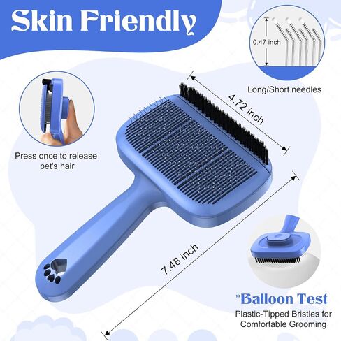 Self Cleaning Dog Brush for Shedding - Bristle Brush and Long/Short Needles Design, Skin Friendly, Slicker Deshedding Dog Brush, Hair Removal for Long & Short Haired Pets (Purple) in Saudi Arabia