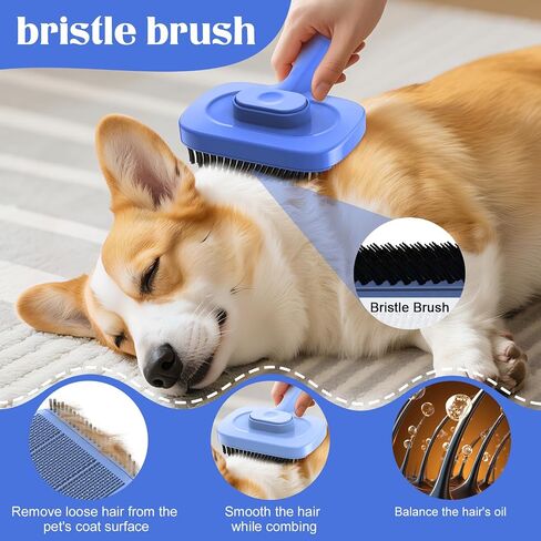 Self Cleaning Dog Brush for Shedding - Bristle Brush and Long/Short Needles Design, Skin Friendly, Slicker Deshedding Dog Brush, Hair Removal for Long & Short Haired Pets (Purple) in Saudi Arabia