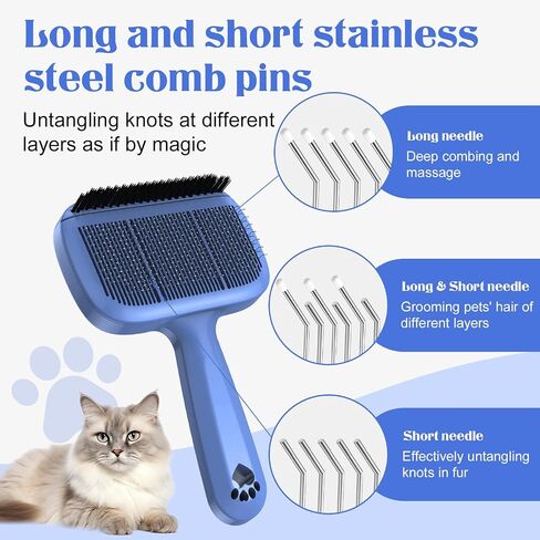 Self Cleaning Dog Brush for Shedding - Bristle Brush and Long/Short Needles Design, Skin Friendly, Slicker Deshedding Dog Brush, Hair Removal for Long & Short Haired Pets (Purple) in Saudi Arabia