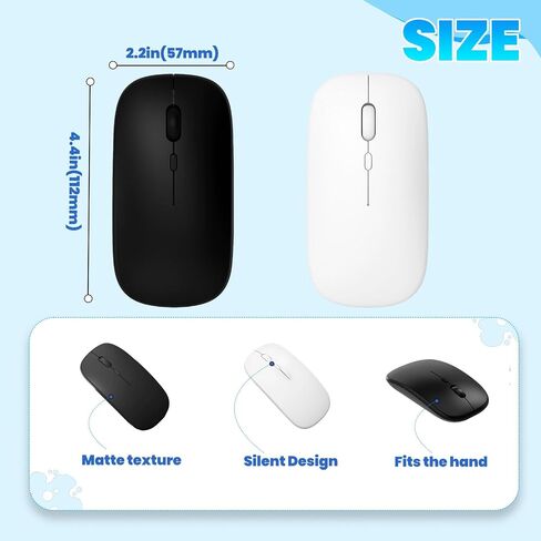 Wireless Mous - Bluetooth Silent Mouse with Colorful Box Packaging, Slim Mice for Laptop/PC/Tablet, White in Saudi Arabia
