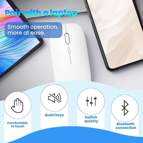 Wireless Mous - Bluetooth Silent Mouse with Colorful Box Packaging, Slim Mice for Laptop/PC/Tablet, White in Saudi Arabia