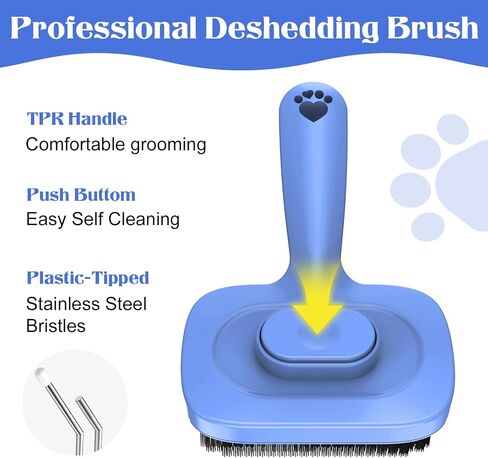 Self Cleaning Dog Brush for Shedding - Bristle Brush and Long/Short Needles Design, Skin Friendly, Slicker Deshedding Dog Brush, Hair Removal for Long & Short Haired Pets (Purple) in Saudi Arabia