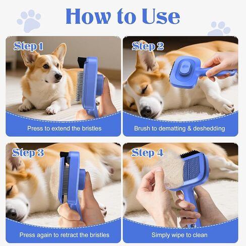 Self Cleaning Dog Brush for Shedding - Bristle Brush and Long/Short Needles Design, Skin Friendly, Slicker Deshedding Dog Brush, Hair Removal for Long & Short Haired Pets (Purple) in Saudi Arabia