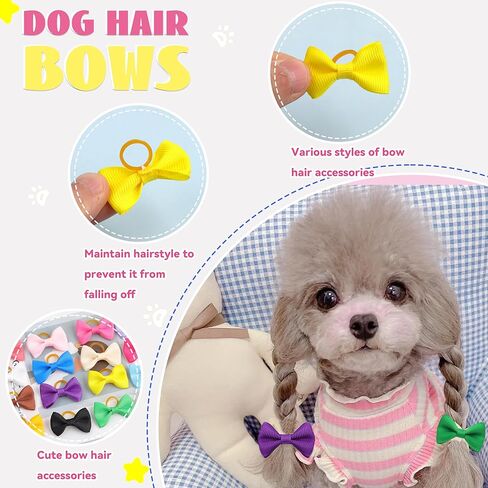40PCS Cute Puppy Dog Small Bowknot Hair Bows with Rubber Bands Handmade Hair Accessories Bow Pet Grooming Products in Saudi Arabia