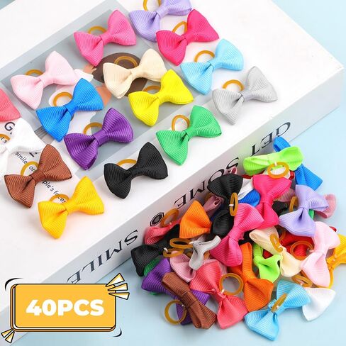 40PCS Cute Puppy Dog Small Bowknot Hair Bows with Rubber Bands Handmade Hair Accessories Bow Pet Grooming Products in Saudi Arabia