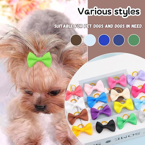 40PCS Cute Puppy Dog Small Bowknot Hair Bows with Rubber Bands Handmade Hair Accessories Bow Pet Grooming Products in Saudi Arabia