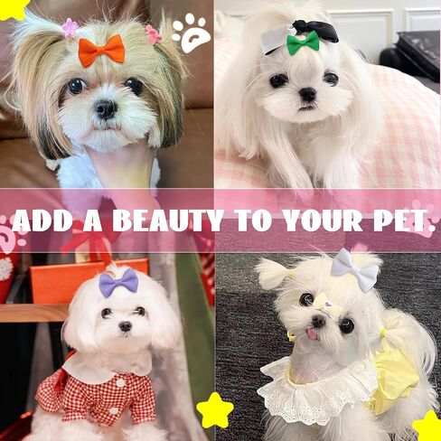 40PCS Cute Puppy Dog Small Bowknot Hair Bows with Rubber Bands Handmade Hair Accessories Bow Pet Grooming Products in Saudi Arabia