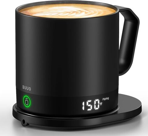 Heated Coffee Mug Rechargeable - Temperature Control Self Heating Coffee Mug 14oz with Lid, Double Sided & Real-Time LED Display, Hot up to 150℉, Birthday Gifts for Women and Men(Black) in Saudi Arabia