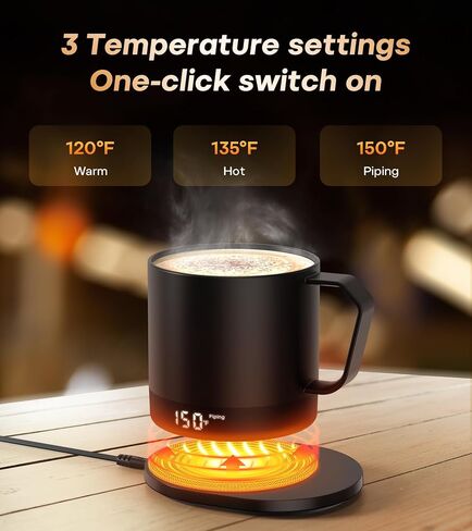 Heated Coffee Mug Rechargeable - Temperature Control Self Heating Coffee Mug 14oz with Lid, Double Sided & Real-Time LED Display, Hot up to 150℉, Birthday Gifts for Women and Men(Black) in Saudi Arabia