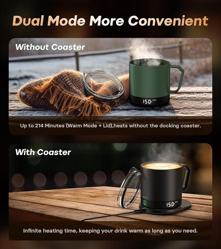 Heated Coffee Mug Rechargeable - Temperature Control Self Heating Coffee Mug 14oz with Lid, Double Sided & Real-Time LED Display, Hot up to 150℉, Birthday Gifts for Women and Men(Black) in Saudi Arabia