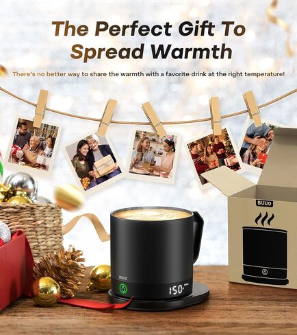 Heated Coffee Mug Rechargeable - Temperature Control Self Heating Coffee Mug 14oz with Lid, Double Sided & Real-Time LED Display, Hot up to 150℉, Birthday Gifts for Women and Men(Black) in Saudi Arabia