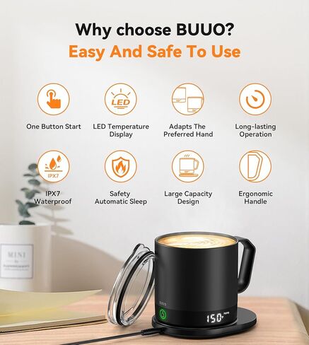Heated Coffee Mug Rechargeable - Temperature Control Self Heating Coffee Mug 14oz with Lid, Double Sided & Real-Time LED Display, Hot up to 150℉, Birthday Gifts for Women and Men(Black) in Saudi Arabia