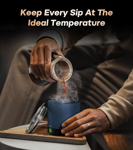 كوب قهوة ساخن قابل لإعادة الشحن - كوب قهوة ذاتي التسخين للتحكم في درجة الحرارة 14oz مع غطاء، شاشة LED مزدوجة الجوانب وفي الوقت الحقيقي، ساخن حتى 150 درجة فهرنهايت، هدايا عيد ميلاد للنساء والرجال (أسود) in Kuwait