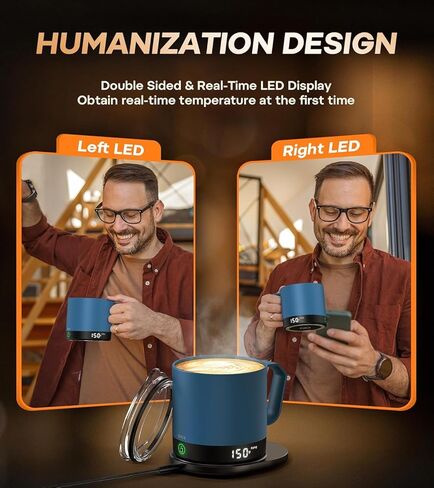 كوب قهوة ساخن قابل لإعادة الشحن - كوب قهوة ذاتي التسخين للتحكم في درجة الحرارة 14oz مع غطاء، شاشة LED مزدوجة الجوانب وفي الوقت الحقيقي، ساخن حتى 150 درجة فهرنهايت، هدايا عيد ميلاد للنساء والرجال (أسود) in Kuwait