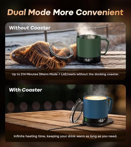كوب قهوة ساخن قابل لإعادة الشحن - كوب قهوة ذاتي التسخين للتحكم في درجة الحرارة 14oz مع غطاء، شاشة LED مزدوجة الجوانب وفي الوقت الحقيقي، ساخن حتى 150 درجة فهرنهايت، هدايا عيد ميلاد للنساء والرجال (أسود) in Kuwait