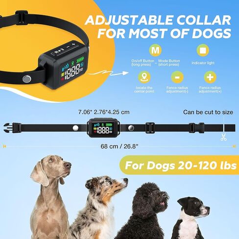 GPS Wireless Dog Fence, Electric Fence for Dogs, Perimeter Collar Fence System, Radius 33-1999 Yards, Beep Vibration Shock Correction,Pet Containment System for Outdoor Use, for Pets Over 18 Lbs in Saudi Arabia