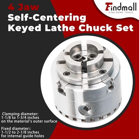 Findmall 2-3/4 Inch 4 Jaw Self-Centering Keyed Lathe Chuck Set Wood Lathe Chuck with 1-Inch x 8TPI Thread in Saudi Arabia