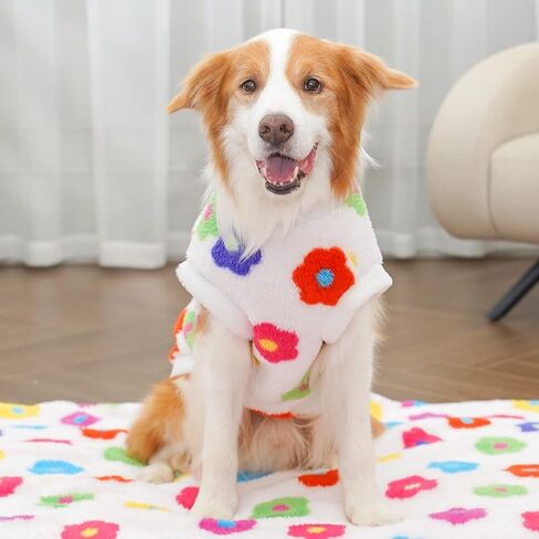 Pet Dog Winter Clothes Cute Floral Printed Soft Plush Warm Coats Outfit for Small Medium Large Dogs in Kuwait