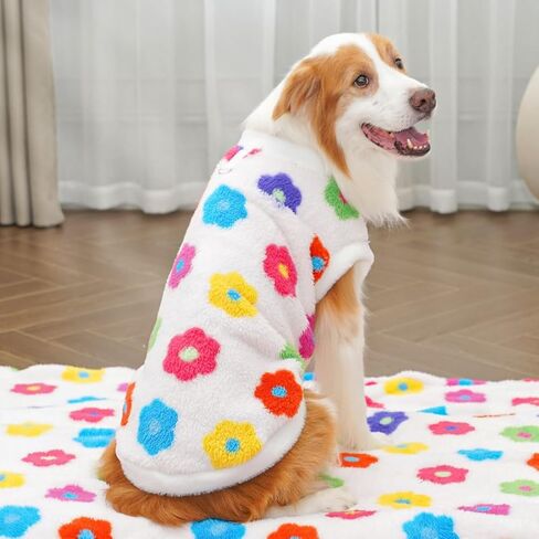 Pet Dog Winter Clothes Cute Floral Printed Soft Plush Warm Coats Outfit for Small Medium Large Dogs in Kuwait