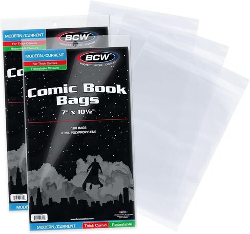 حقائب هزلية حديثة/تيار سميك قابلة للإغلاق من بي سي دبليو - 100 قيراط | أكياس هزلية حديثة خالية من الأحماض للقضايا الحالية | الجزء الخارجي 6 7/8 × 10 1/2 بوصة | حماية واضحة تمامًا لمجموعتك المصورة in Kuwait