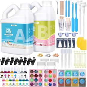 OcePor Epoxy الراتنج - 1 جالون، طقم راتنجات الإيبوكسي الشفاف الكريستالي، بدون اصفرار ولا يوجد فقاعات فنية من الراتنج المصبوب للحرف الفنية، وصناعة المجوهرات، وقوالب الخشب والراتنج (0.5 جالون × 2) in Kuwait