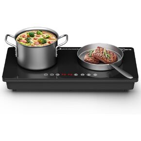 موقد كهربائي مزدوج الحث بقدرة 1800 وات، موقد كهربائي مزدوج 900 وات مع سطح زجاجي ذو علامة متقاطعة، تحكم رقمي باللمس، 8 مستويات طاقة، تسخين سريع وميزات أمان للمطبخ المنزلي RV in Kuwait